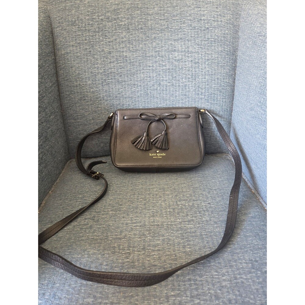 Kate Spade Hayes Street Eniko  Black Leather Crossbody Bag Bow & Tassels